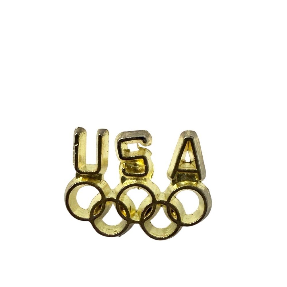 Vintage USA Olympic Rings Lapel Pin Gold Tone Collectible Sports Memorabilia‎